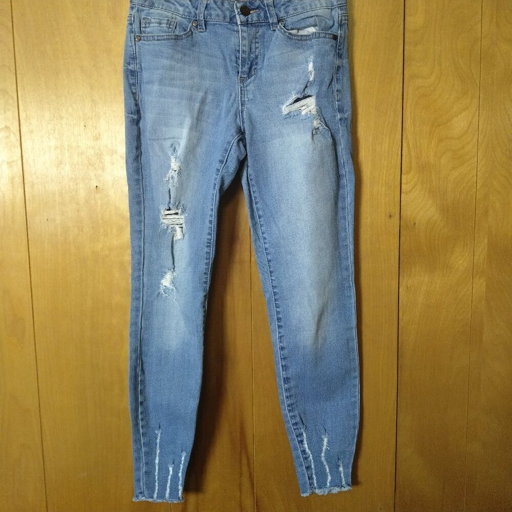 Blue Spice Juniors Size 3 Distressed Skinny Jeans Raw Hem Stretch Casual Denim